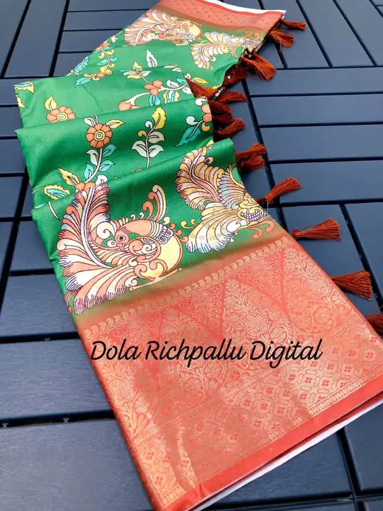 *Superhit Banarash Print Hit*

*Peacock 🦚 Kalamkari Richpallu*

Soft silk saree with zari weaving  uploaded by business on 9/26/2023