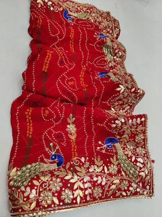 Pure Georgette Ozariya Bhandej Traditional Bhendej Work And Peacock Design Saree uploaded by business on 9/26/2023