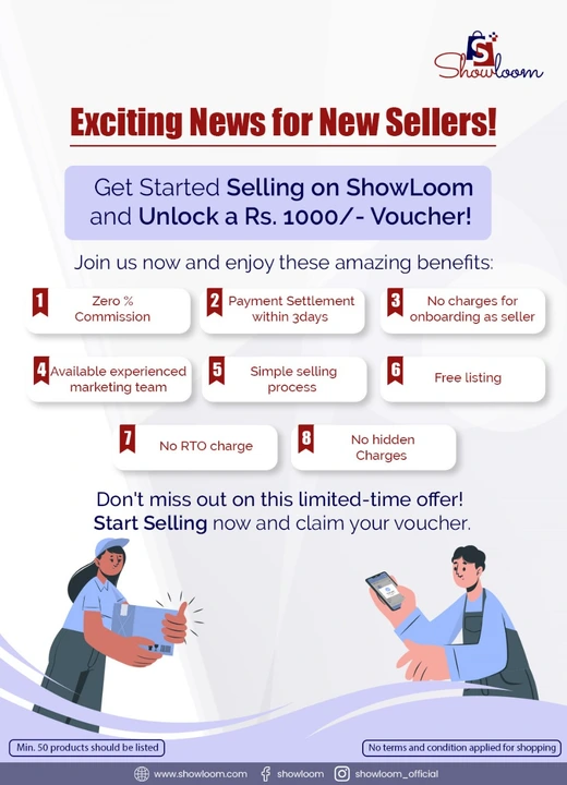 Post image Hello Sellers,
 
𝐖𝐞 𝐰𝐚𝐧𝐭 𝐭𝐨 𝐞𝐱𝐭𝐞𝐧𝐝 𝐚𝐧 𝐞𝐱𝐜𝐥𝐮𝐬𝐢𝐯𝐞 𝐢𝐧𝐯𝐢𝐭𝐚𝐭𝐢𝐨𝐧 𝐭𝐨 𝐲𝐨𝐮 𝐭𝐨 𝐣𝐨𝐢𝐧 𝐨𝐮𝐫 𝐟𝐚𝐬𝐡𝐢𝐨𝐧 𝐞-𝐜𝐨𝐦𝐦𝐞𝐫𝐜𝐞 𝐩𝐥𝐚𝐭𝐟𝐨𝐫𝐦 https://ShowLoom.com . 𝐓𝐡𝐢𝐬 𝐢𝐬 𝐚𝐧 𝐨𝐧𝐥𝐢𝐧𝐞 fashion 𝐁2𝐂 𝐞-𝐜𝐨𝐦𝐦𝐞𝐫𝐜𝐞 𝐩𝐥𝐚𝐭𝐟𝐨𝐫𝐦 𝐰𝐡𝐞𝐫𝐞 𝐲𝐨𝐮 𝐜𝐚𝐧 𝐬𝐞𝐥𝐥 𝐲𝐨𝐮𝐫 𝐩𝐫𝐨𝐝𝐮𝐜𝐭𝐬.

🌟𝐎𝐮𝐫 𝐨𝐧𝐥𝐢𝐧𝐞 𝐩𝐥𝐚𝐭𝐟𝐨𝐫𝐦 𝐟𝐨𝐫 𝐬𝐞𝐥𝐥𝐞𝐫 𝐢𝐬 https://seller.showloom.com . 𝐖𝐞 𝐝𝐨𝐧'𝐭 𝐡𝐚𝐯𝐞 𝐚𝐧𝐲 𝐩𝐥𝐚𝐭𝐟𝐨𝐫𝐦 𝐟𝐞𝐞𝐬. 𝐓𝐡𝐞𝐫𝐞 𝐢𝐬 𝐧𝐨 𝐜𝐡𝐚𝐫𝐠𝐞𝐬 𝐟𝐨𝐫 𝐨𝐧𝐛𝐨𝐚𝐫𝐝𝐢𝐧𝐠 𝐚𝐬 𝐬𝐞𝐥𝐥𝐞𝐫 𝐚𝐧𝐝 we take 0% commission from the sellers.

👉Start Selling Now in ShowLoom and Unlock a Rs. 1000 Voucher! 

👉"Start Selling" now and claim your voucher. Let's grow your business together!

👉Share your documents now and Claim your voucher!


👉To take the first step towards this exciting opportunity, please reply to this message or contact our 𝐒𝐞𝐥𝐥𝐞𝐫 𝐒𝐮𝐩𝐩𝐨𝐫𝐭 𝐭𝐞𝐚𝐦 𝐚𝐭 +91 7890404765 𝐟𝐨𝐫 𝐜𝐚𝐥𝐥. They will guide you and answer any questions you may have.

ShowLoom Shopping Link :
https://showloom.com

ShowLoom Seller Link :
https://seller.showloom.com


**You have to add minimum 50 products in our platform.
**No terms and conditions applied for shopping.