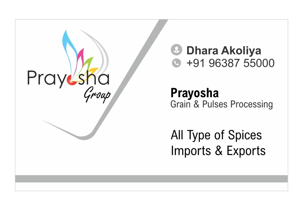 Visiting card store images of Prayosha grain and pulses processing
