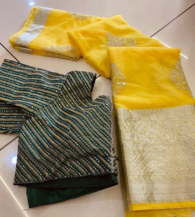 Organza saree with stitched blouse uploaded by VINAYAK desinger  on 9/26/2023