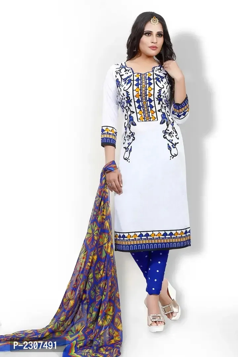 White Printed Crepe Dress Material With Dupatta uploaded by business on 9/26/2023
