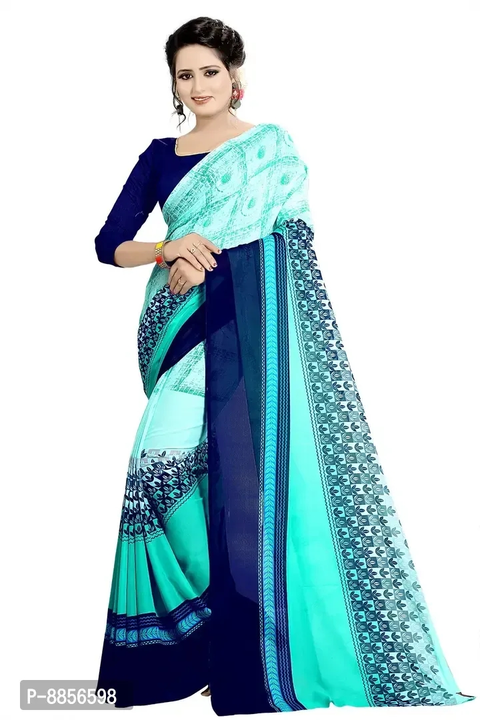 Elegant Printed Daily Wear Georgette Women Saree With Blouse Piece -Light Blue uploaded by business on 9/26/2023