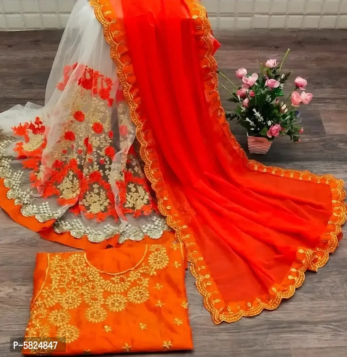 Georgette and Net Heavy Embroidery Work Party Wear Saree with Fancy Blouse piece uploaded by R M online shop  on 9/27/2023
