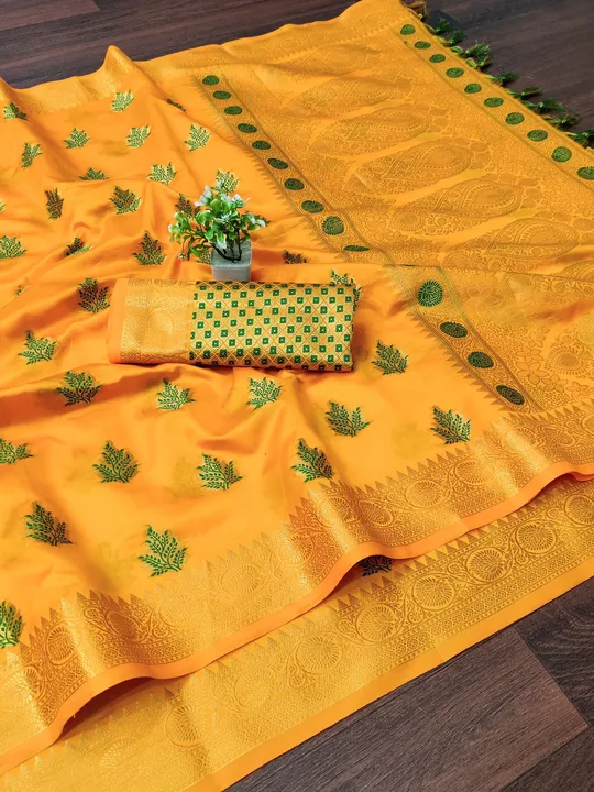 Pure Banarasi Lichi Silk Beautiful Gold Zari Weaving Jacquard Border And Mina Butta Work With Heavy  uploaded by business on 9/27/2023