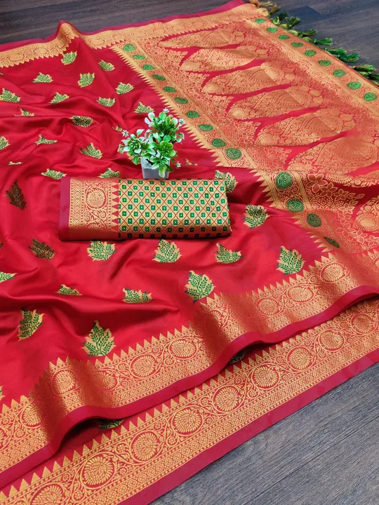 Pure Banarasi Lichi Silk Beautiful Gold Zari Weaving Jacquard Border And Mina Butta Work With Heavy  uploaded by Manasvi Enterprise on 9/27/2023
