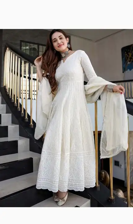 New Harnaz Chikan Anarkali Kurti & Dupatta uploaded by F.K Fashion on 9/27/2023