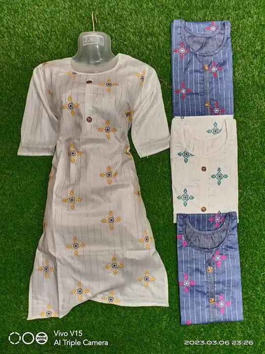 Rayon lurex embroidery kurti.. minimum order 300 piece.call/WhatsApp me  uploaded by Sneha collection 9593994622 call me on 9/27/2023