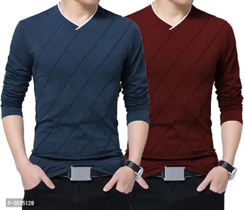 Stylish Cotton Multicoloured V-Neck Full Sleeves T-shirt For Men(Pack Of 2) uploaded by Fashion Shop on 9/28/2023