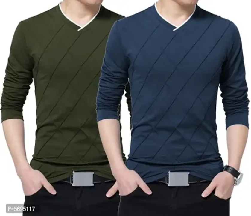 Stylish Cotton Multicoloured V-Neck Full Sleeves T-shirt For Men(Pack Of 2) uploaded by Fashion Shop on 9/28/2023