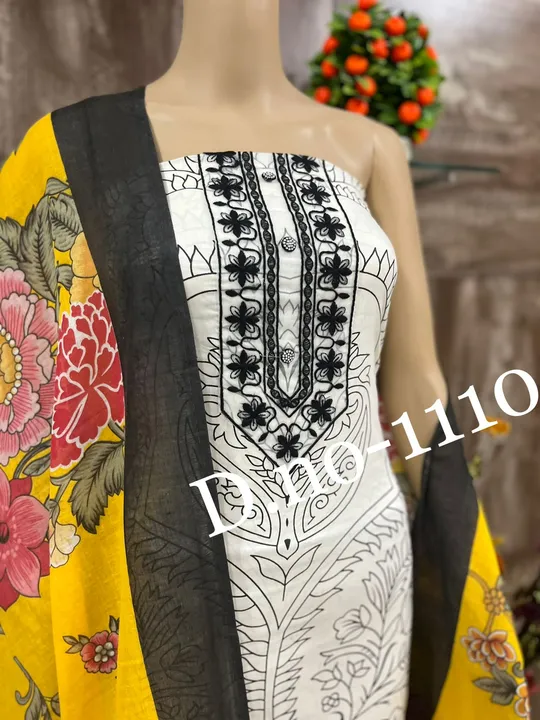 Black and Yellow Dupatta Suit Material Trending Latest Design Pure Cotton Suit  uploaded by Zuberiya Global on 9/28/2023