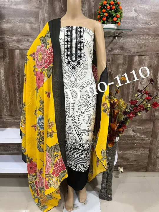 Black and Yellow Dupatta Suit Material Trending Latest Design Pure Cotton Suit  uploaded by business on 9/28/2023