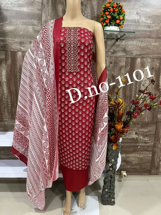 Red ♥️ Collection Pure Cotton Suit and Dress Material Trending Latest  uploaded by business on 9/28/2023
