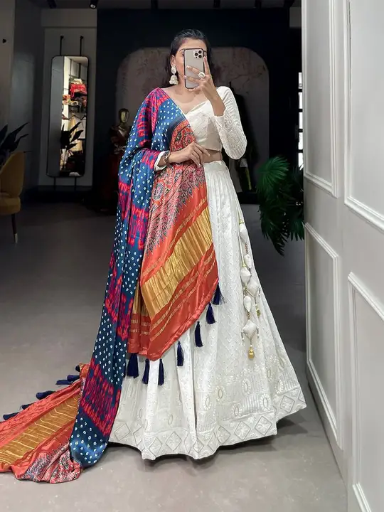 Pure Georgette With Lucknowi And Sequence Embroidery Work Lehenga uploaded by KCPC Bandhani on 9/29/2023