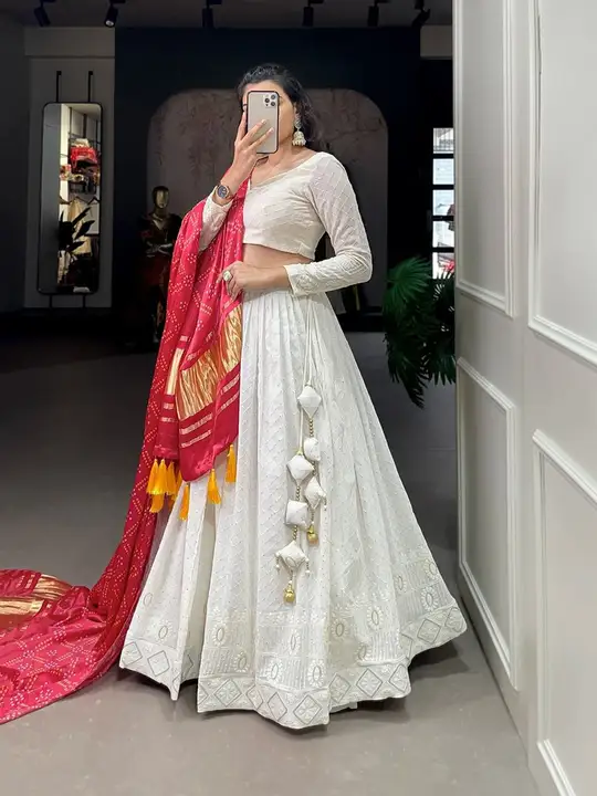 Pure Georgette With Lucknowi And Sequence Embroidery Work Lehenga uploaded by KCPC Bandhani on 9/29/2023