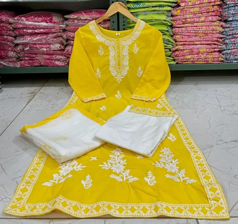 Reyon embroidered kurti with pent and dupatta  uploaded by PANIHARI COLLECTION CENTRE on 9/29/2023