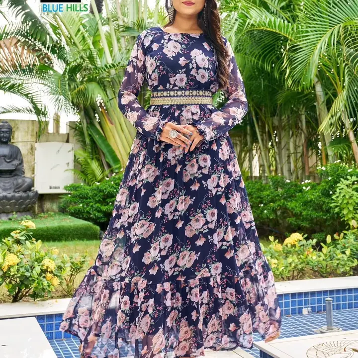 Post image *Expression*

_Long Frill Gown with Long sleeves and Belt_M.F*

*Fabric* : Heavy Georgette Print ( Inner: Crepe )

*Size:*
L:40”
XL:42”
XXL:44”

Length:54”

*Rate: 999/- rs*
Singles Available 

_Best Festival Collection @ Best Rate_