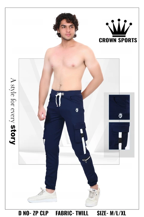 Imported full finishing heavy quality Drill laycra zp clip cargo joggers in multi color size.M.L.XL uploaded by Crown sports  on 9/29/2023