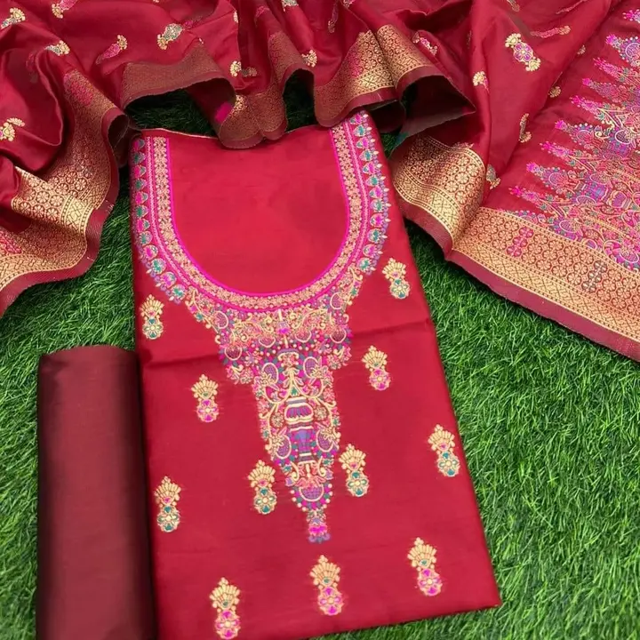 Exclusive Beautiful Banarasi Thafeta Silk Floral Desgine Bridal 3pes Suite  uploaded by G.N.S. on 9/30/2023