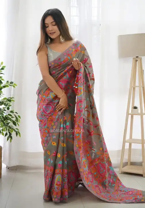 Kashmiri weaving multiple color thread weaving pure zari weaving design saree uploaded by DHANANJAY CREATIONS on 9/30/2023