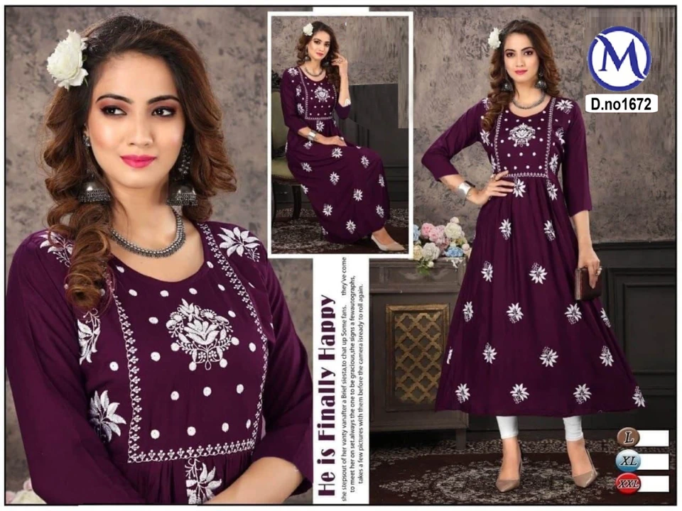 Long kurti with full ghera fancy embroidery work  uploaded by A/N Collection  on 9/30/2023
