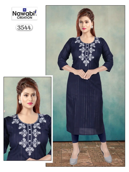 D.no:3544 ( Only Kurti )

Style: Straight Embroidered Kurti

Fabric: Cotton ( Magic Lurex)

Size: L
 uploaded by business on 10/2/2023