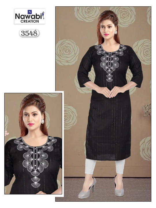 D.no:3548 ( Only Kurti )

Style: Straight Embroidered Kurti

Fabric: Cotton ( Magic Lurex)

Size: L
 uploaded by business on 10/2/2023