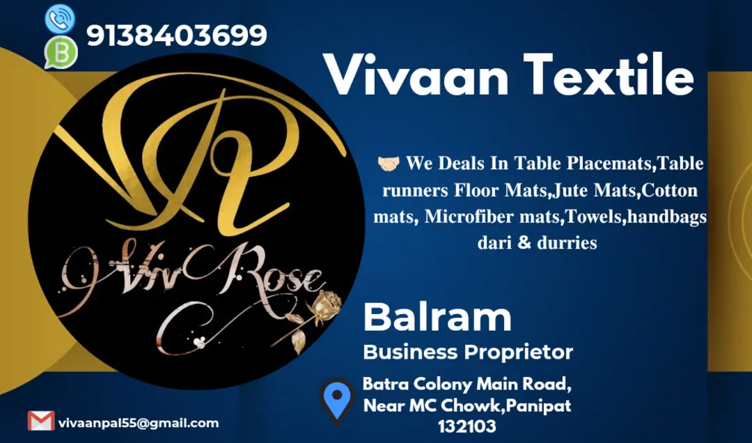 Visiting card store images of Vivaan Textile (Vivrose)
