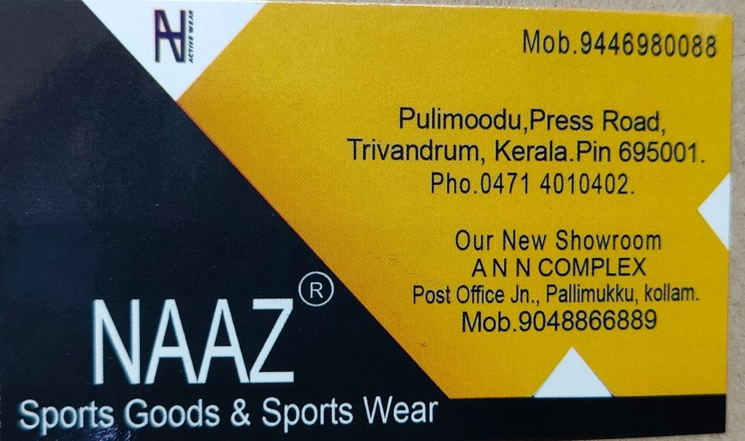 Visiting card store images of NAAZ SPORTS 