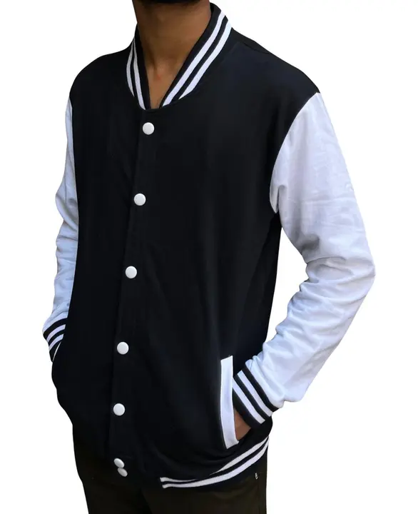 Varsity jacket all new design for winter avianble in black white colour, 380gsm cotton fabric, comfy uploaded by business on 10/2/2023