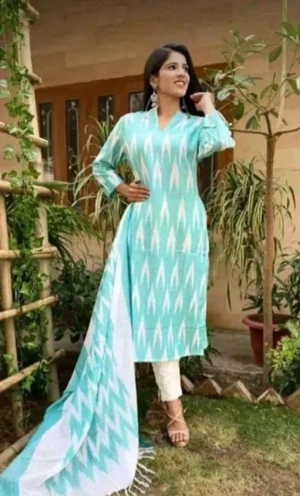 Cotton ikkat suit

 Color:  Multicoloured

 Fabric:  Cotton

 Type:  Dress Material with Dupatta

To uploaded by Sanjana on 10/3/2023