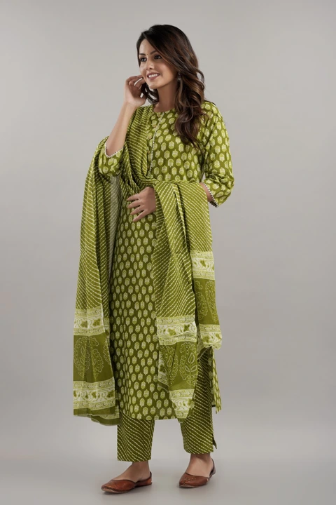 Rayon Green and orange dupatta set uploaded by business on 10/3/2023