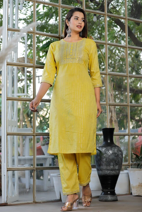 Lurex yellow and blue and pink kurta set uploaded by business on 10/3/2023