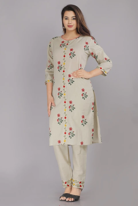 Cotton light gray and p. Blue kurti set uploaded by business on 10/3/2023