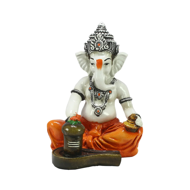 😊🤩Orange Polyresin Lord Ganesha Murti performing Lord Shiv Pooja
 uploaded by business on 10/3/2023