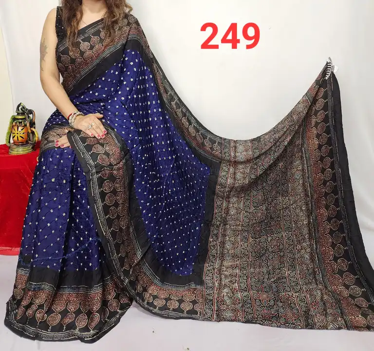 Restocked most seller item

Pure modal silk ajrakh saree 

 Natural / vagitable daying quality 

 al uploaded by business on 10/3/2023