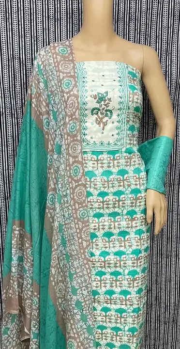 Pure cotton with fancy print and neck work suit uploaded by business on 10/3/2023
