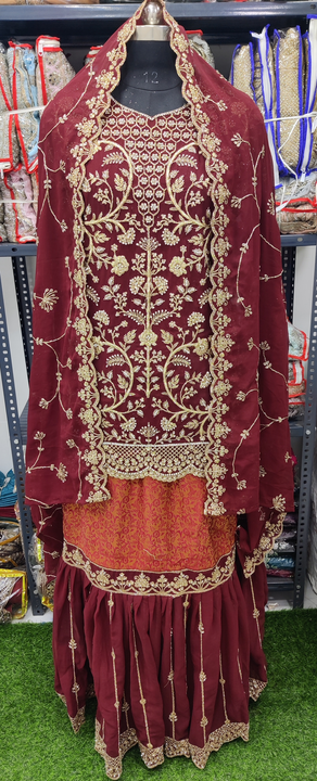 Fox Georgette top with heavy work with full zarkan with ghagra  uploaded by Humera fashion on 10/3/2023