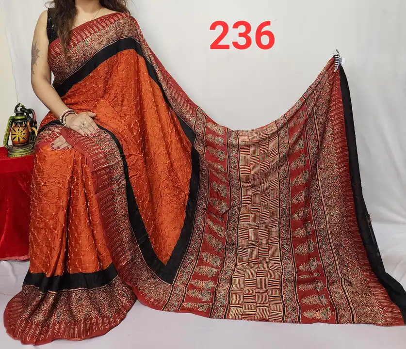 Restocked most seller item

Pure modal silk ajrakh saree 

 Natural / vagitable daying quality 

 al uploaded by business on 10/4/2023