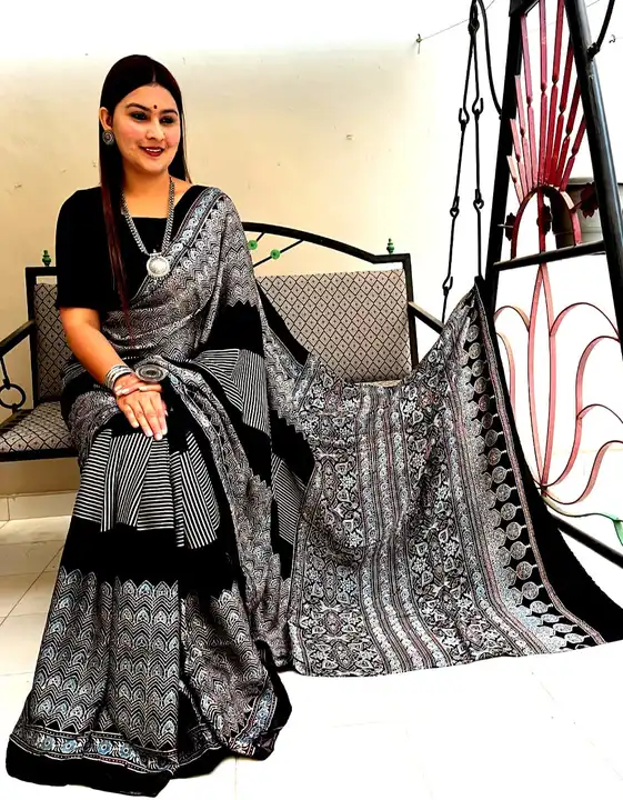 *New collection*


*SAREE 🌟🌟🌟*


*AJRAKH HAND BLOCK PRINT NETURAL DYING* *MODAL SILK SAREE*


*SI uploaded by business on 10/4/2023
