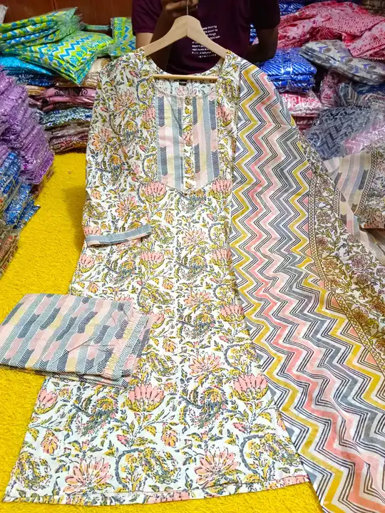 Cotton fabric kurta pant dupatta in Plus size uploaded by Kabir Fashion World on 10/5/2023