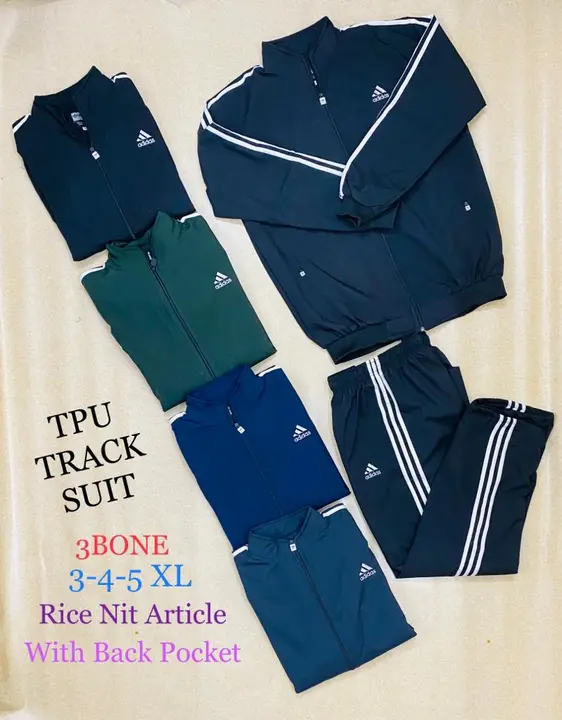 3XL.4XL.5xl ....t.p.u lycra 3 pati Adidas track suit inside heavy rice nit  uploaded by K.KALIA APPARELS  on 10/5/2023