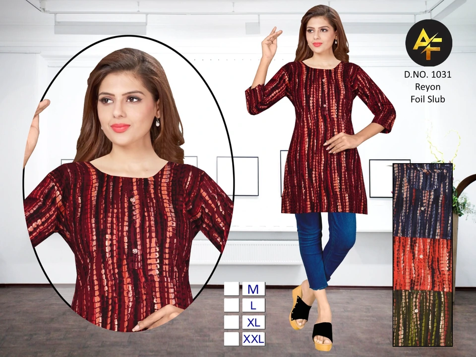 Rayon foil print short kurti  uploaded by business on 10/5/2023
