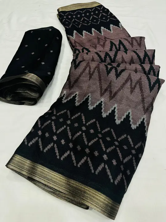 Leheriya Pattern Soft Jute Cotton Saree with Gold Zari Border uploaded by Ratna Boutique on 10/6/2023