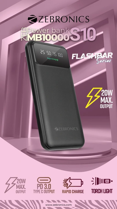 Zebronics fast 10000mah power Bank in 20w with led display uploaded by Arham Communication on 10/6/2023