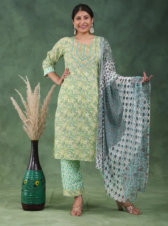 Ryon Proschin fabric kurta pant dupatta set uploaded by Kabir Fashion World on 10/7/2023