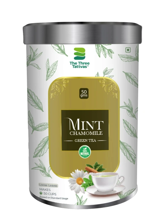 The Three Tattvas mint chamomile Green Tea 50 Gms  uploaded by business on 10/7/2023