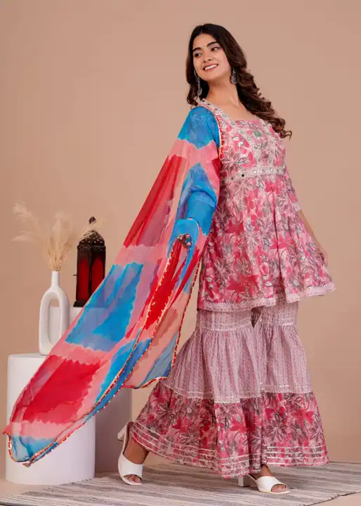 Muslin fabric kurta sharara and dupatta set  uploaded by Aleexa Outlet on 10/7/2023