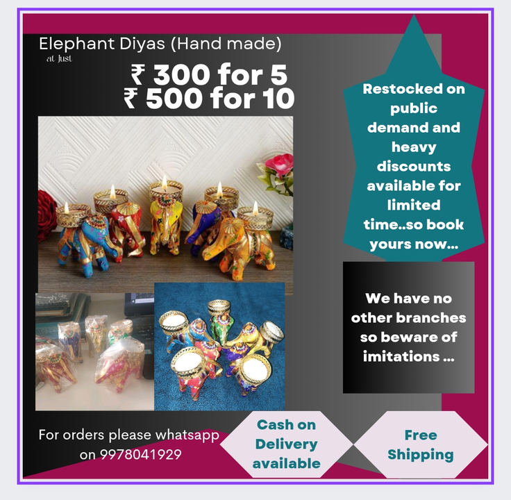 Elephant Diyas  uploaded by business on 10/8/2023