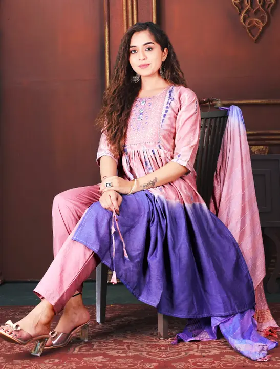 Exclusive Designer women's NAYRA cut kurta set with dupatta in Chanderi Silk Tai dai heavy qawality  uploaded by Utsav Kurti House on 10/9/2023